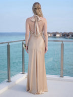 Thalia Champagne back view wedding guest dress