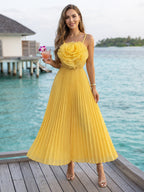 Tahlia Moon Yellow front view wedding guest dress