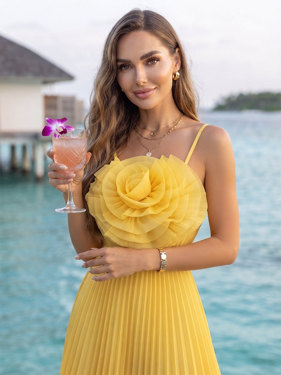 Tahlia Moon Yellow side view wedding guest dress