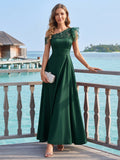 Yasmine Elise Hunter Green front view mother of the bride dress