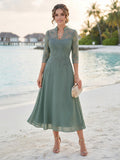Lisette hunter green front view mother of the bride dress