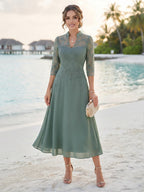Lisette hunter green front view mother of the bride dress