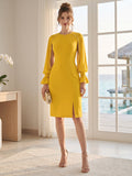 Aurelia Skye Gold front view wedding guest dress
