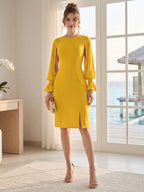 Aurelia Skye Gold front view wedding guest dress