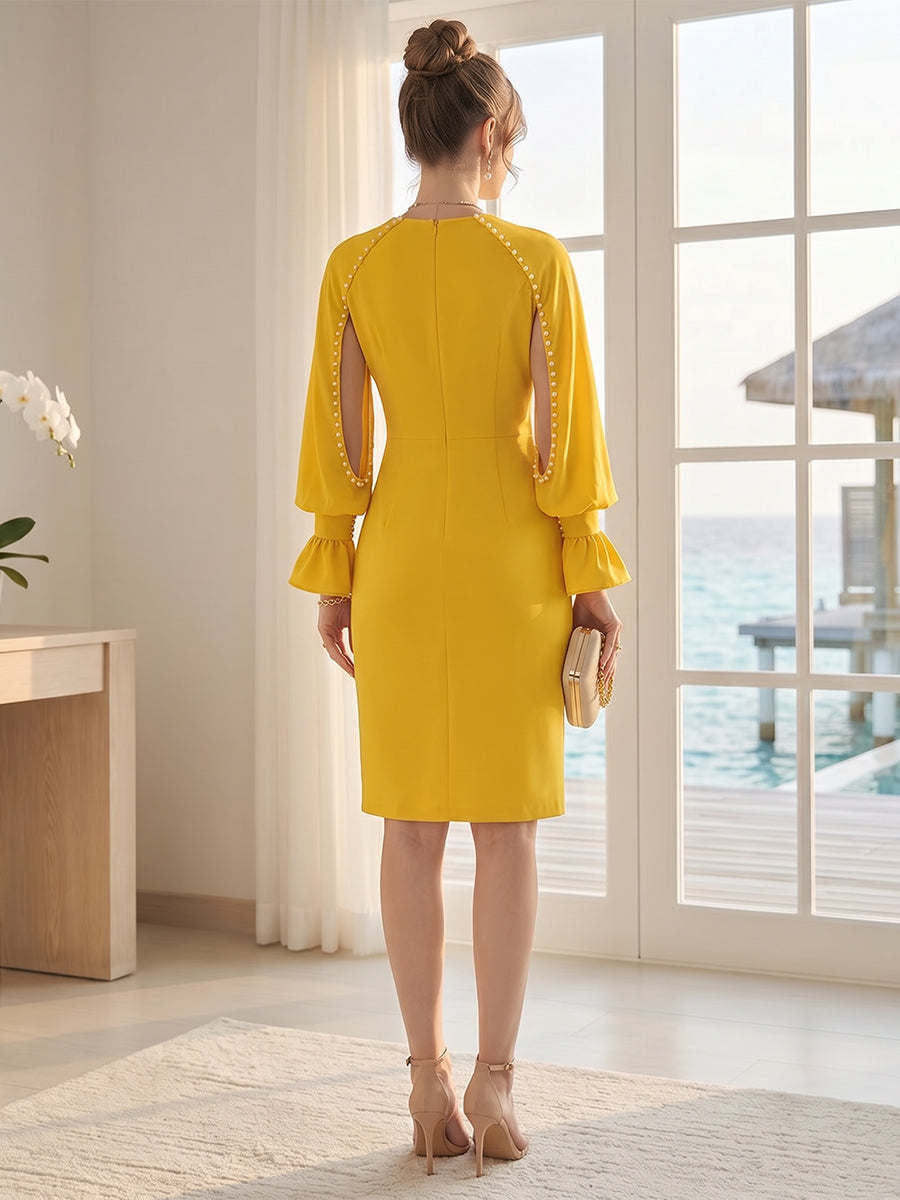 Aurelia Skye Gold back view wedding guest dress