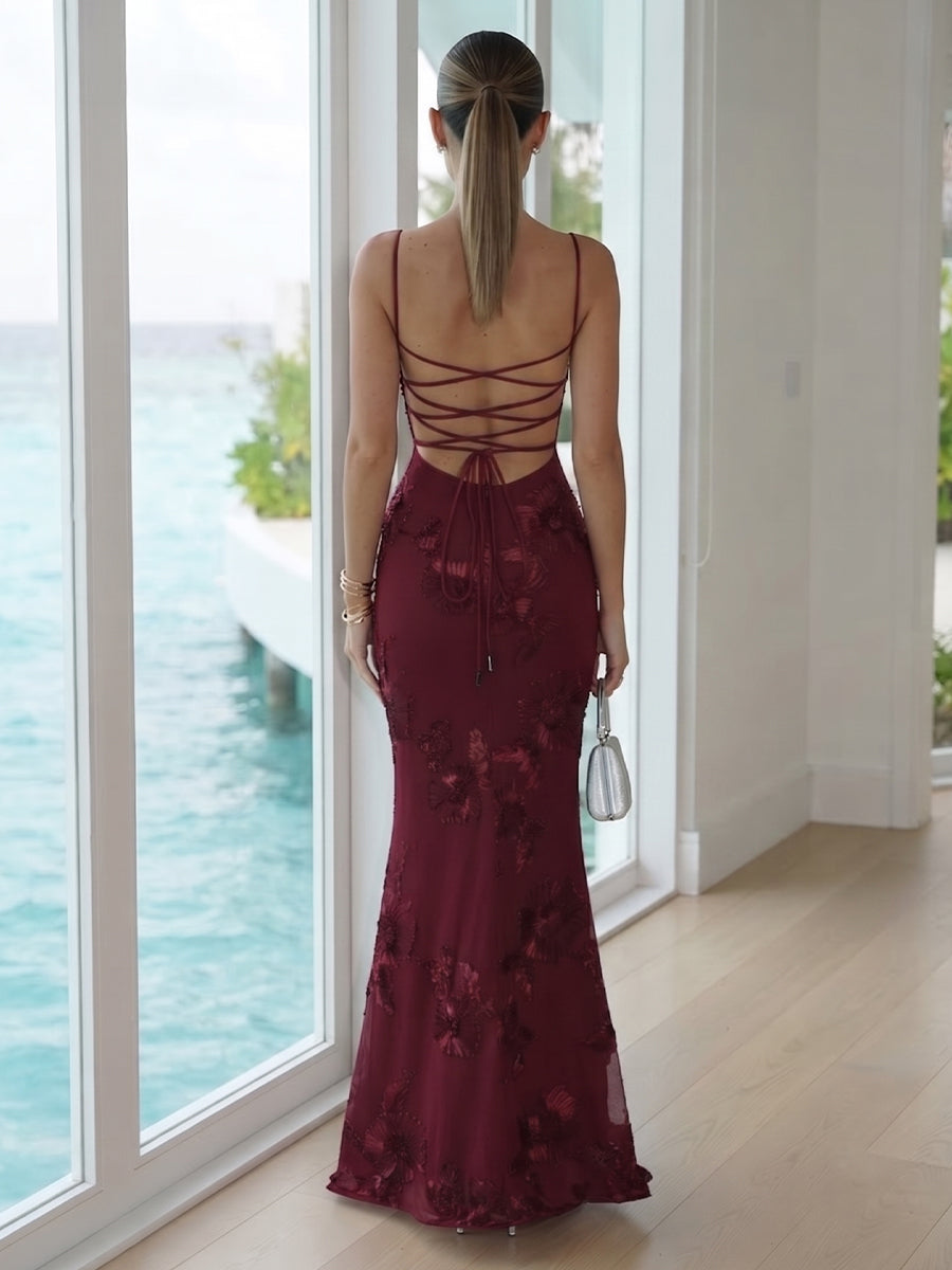 Juliette Burgundy back view wedding guest dress