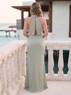 Ottilie Blue Sage Green back view wedding guest dress