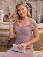 Amaris June Orchid side view wedding guest dress