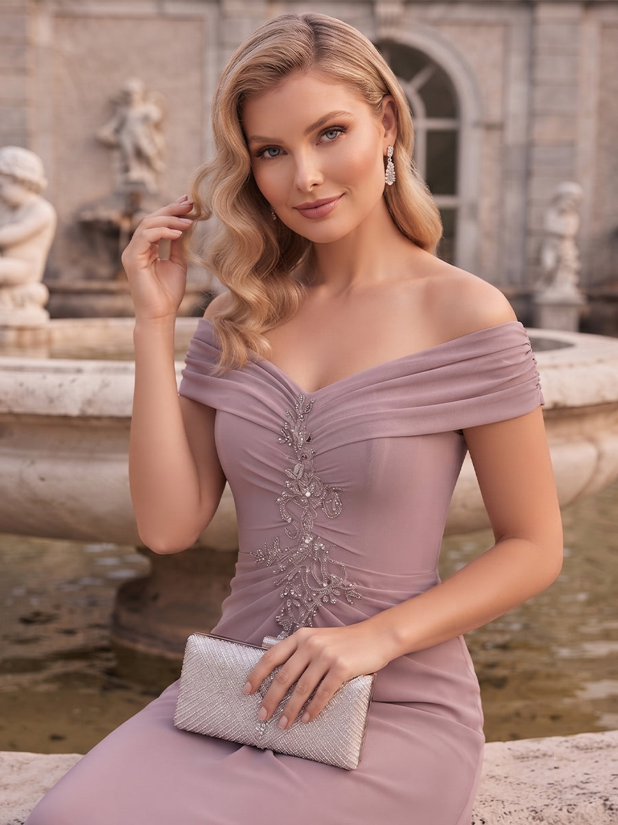 Amaris June Orchid side view wedding guest dress