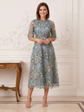 Elara Noelle Dusty Blue front view wedding guest dress
