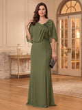 Sylvia Pearl Olive Green front view mother of the bride dress
