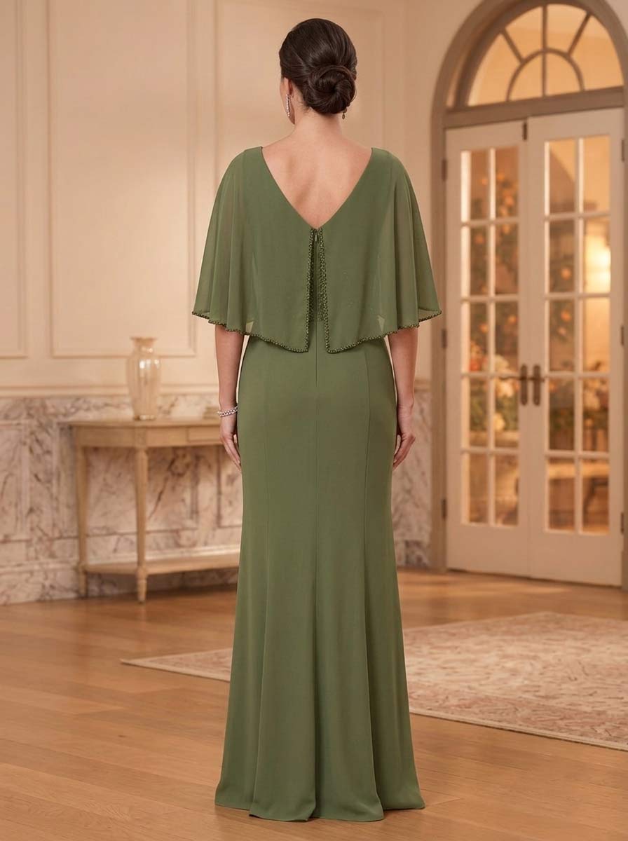 Sylvia Pearl Olive Green back view mother of the bride dress