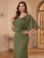 Sylvia Pearl Olive Green side view mother of the bride dress