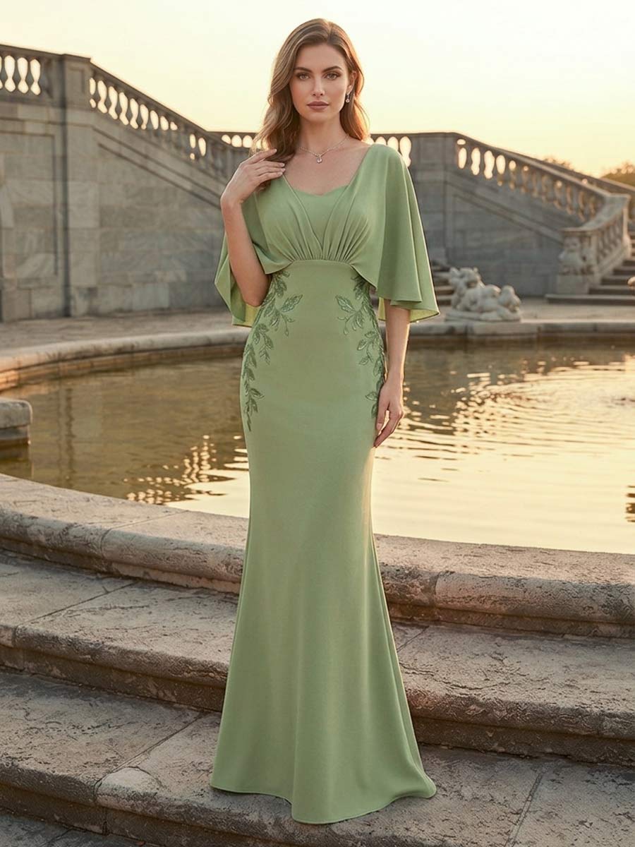 Sabine Dove Olive Green front view wedding guest dress