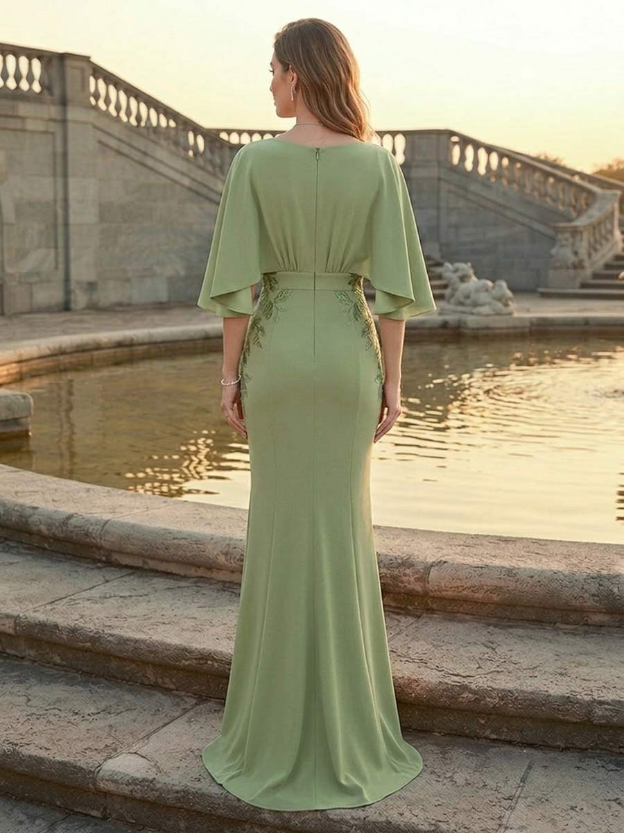 Sabine Dove Olive Green back view wedding guest dress