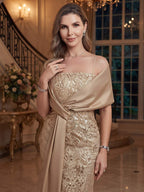 Vivienne Cove Champagne side view mother of the bride dress