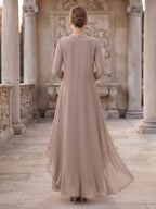 Noemie taupe back view mother of the bride dress