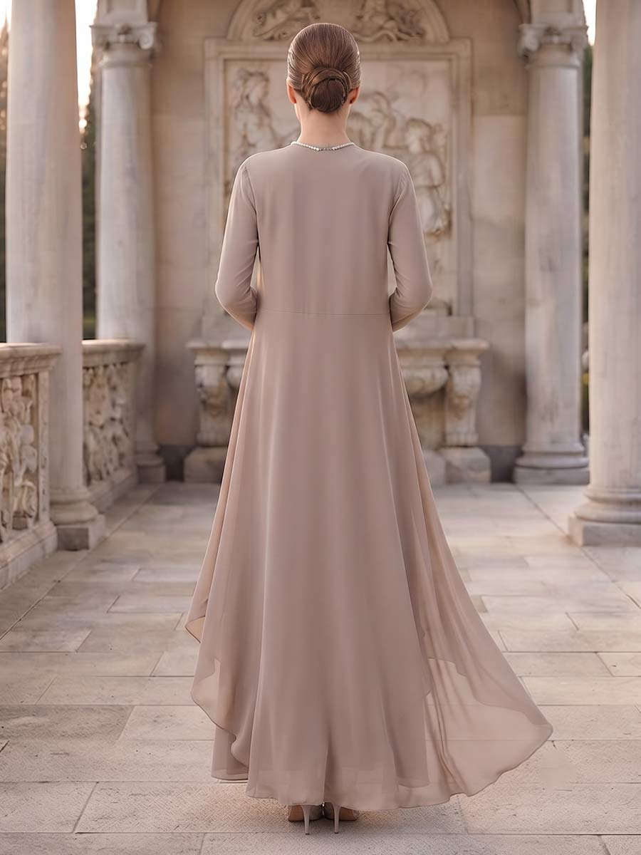 Noemie taupe back view mother of the bride dress