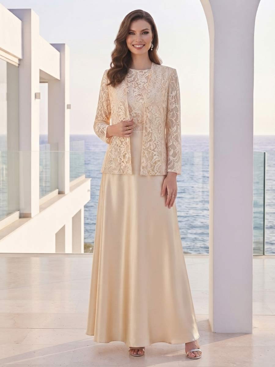 Rosalie Fern Champagne front view wedding guest dress