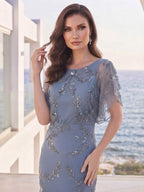 Berenice Dawn Dusty Blue side view mother of the bride dress