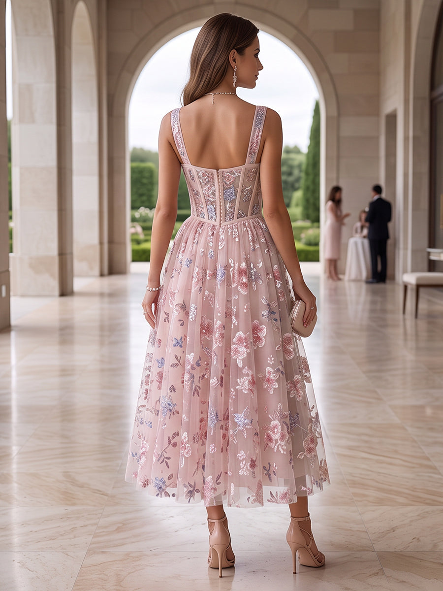 Maristelle Dawn Pearl Pink back view wedding guest dress