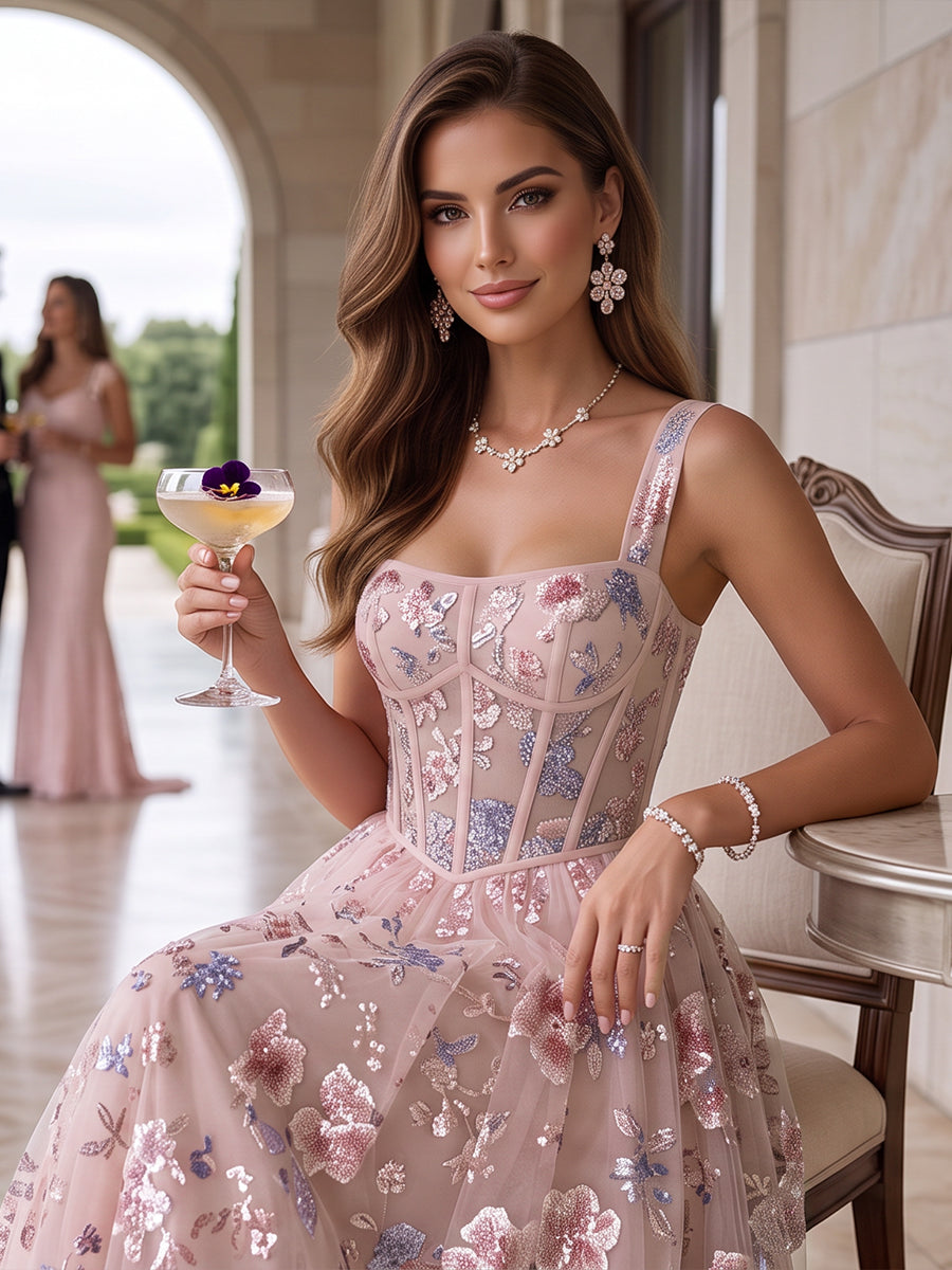 Maristelle Dawn Pearl Pink side view wedding guest dress