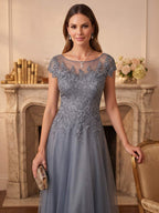 Francesca Moon Dusty Blue side view mother of the bride dress