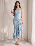 Daphne Sky Blue front view wedding guest dress