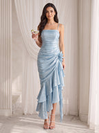 Daphne Sky Blue front view wedding guest dress
