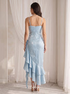 Daphne Sky Blue back view wedding guest dress
