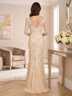 Delphine Skye Champagne back view mother of the bride dress