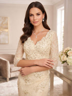 Delphine Skye Champagne side view mother of the bride dress