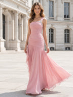 Solenne Mae Pearl Pink front view wedding guest dress