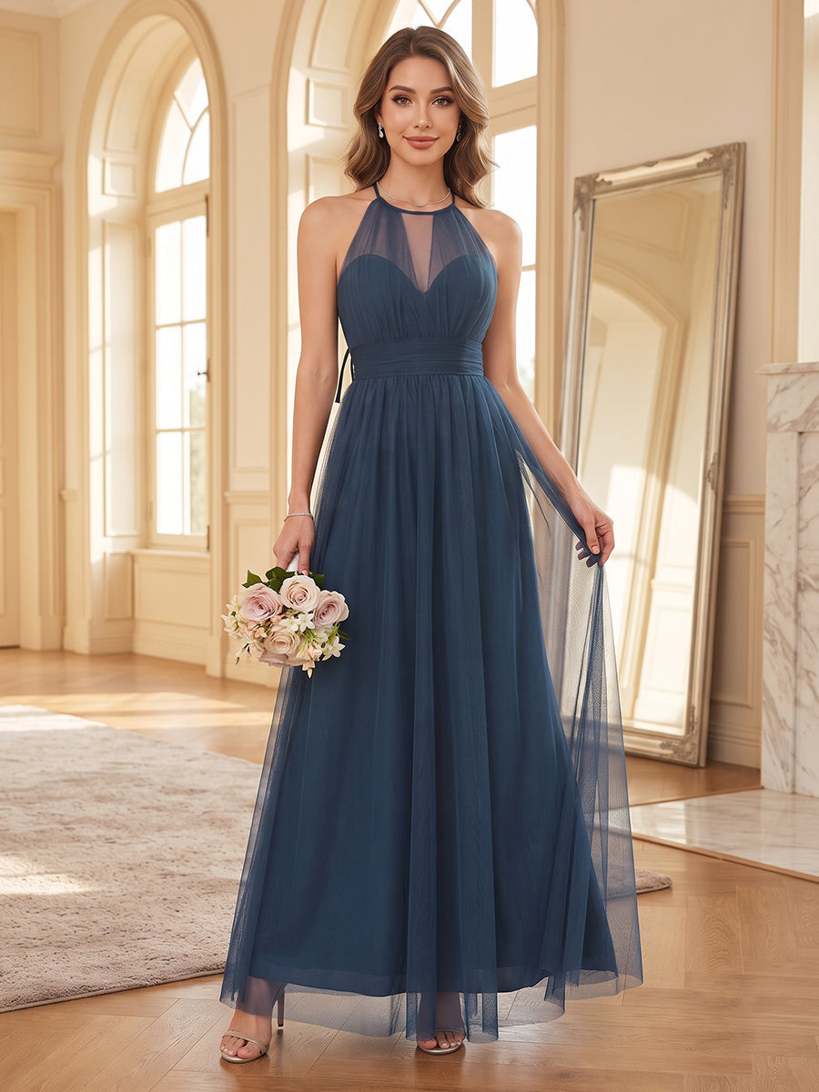 Celine Navy Blue front view wedding guest dress