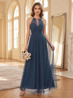 Celine Navy Blue front view wedding guest dress
