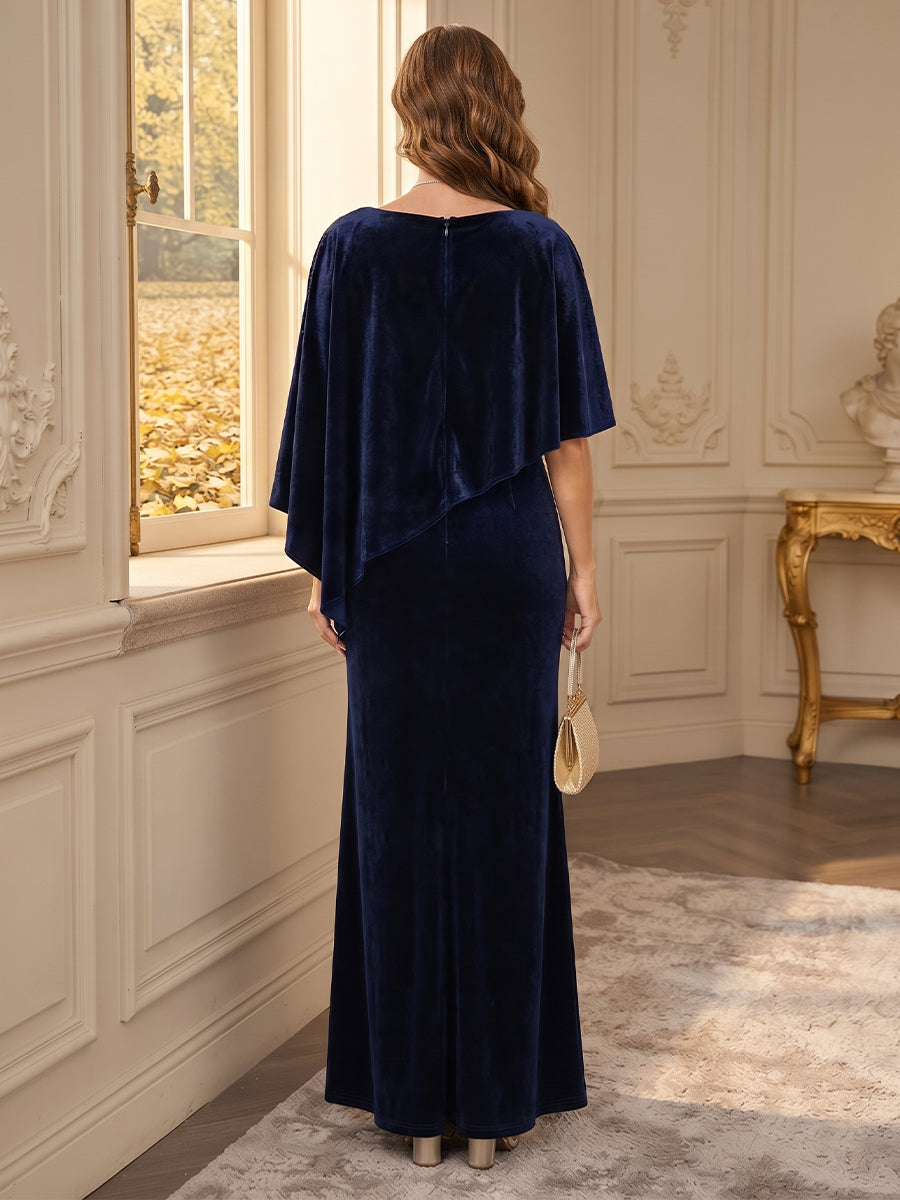 Maristelle navy blue back view mother of the bride dress