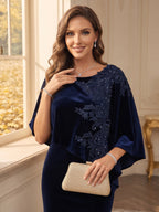 Maristelle navy blue side view mother of the bride dress