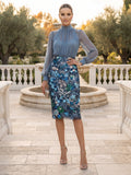 Clemence dusty blue front view mother of the bride dress