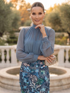 Clemence dusty blue side view mother of the bride dress