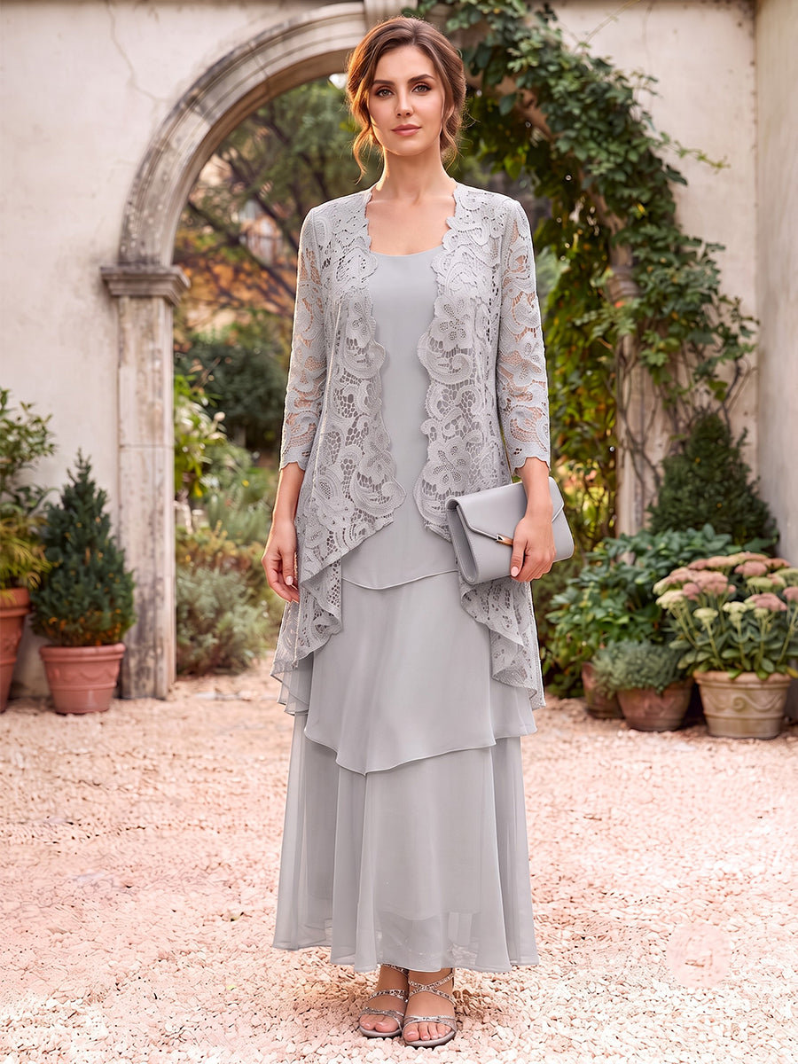 Jovienne Fleur Silver front view mother of the bride dress
