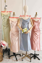 Champagne Satin Sheath Bridesmaid Dress with Scoop Neck Neckline