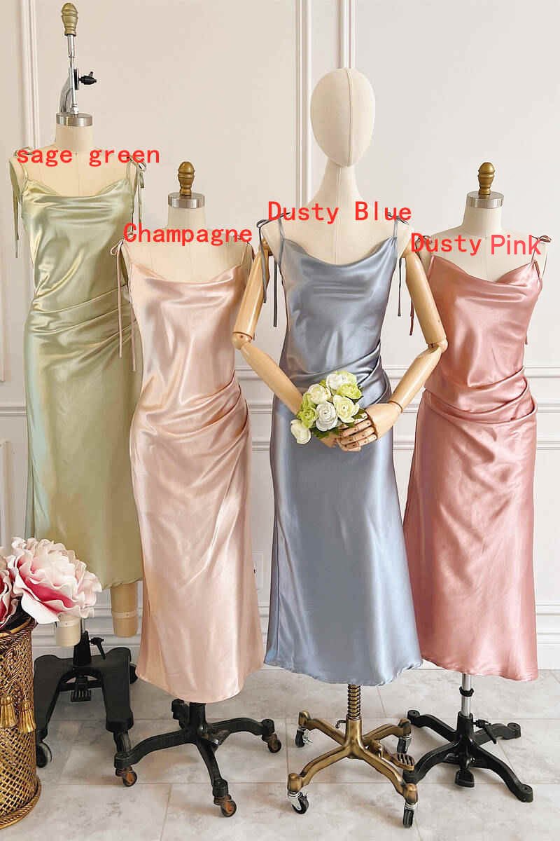 Champagne Satin Sheath Bridesmaid Dress with Scoop Neck Neckline