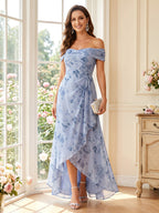 Fiora Dusty Blue front view wedding guest dress