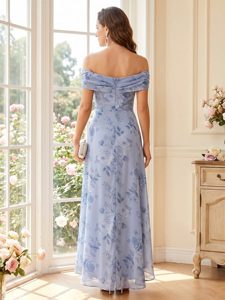 Fiora Dusty Blue back view wedding guest dress
