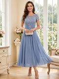 Verena Pearl Dusty Blue front view mother of the bride dress
