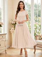 Verena Pearl Blush front view mother of the bride dress