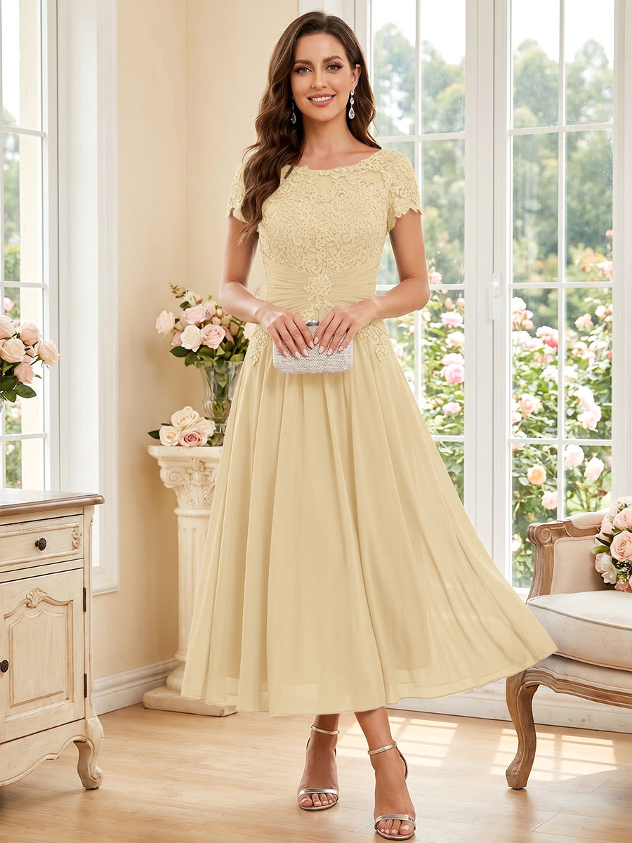 Verena Pearl Champagne front view mother of the bride dress