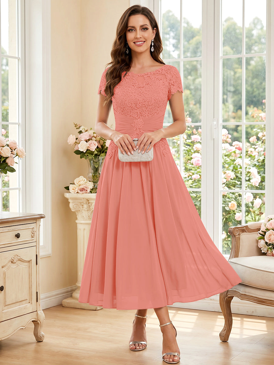 Verena Pearl Coral front view mother of the bride dress