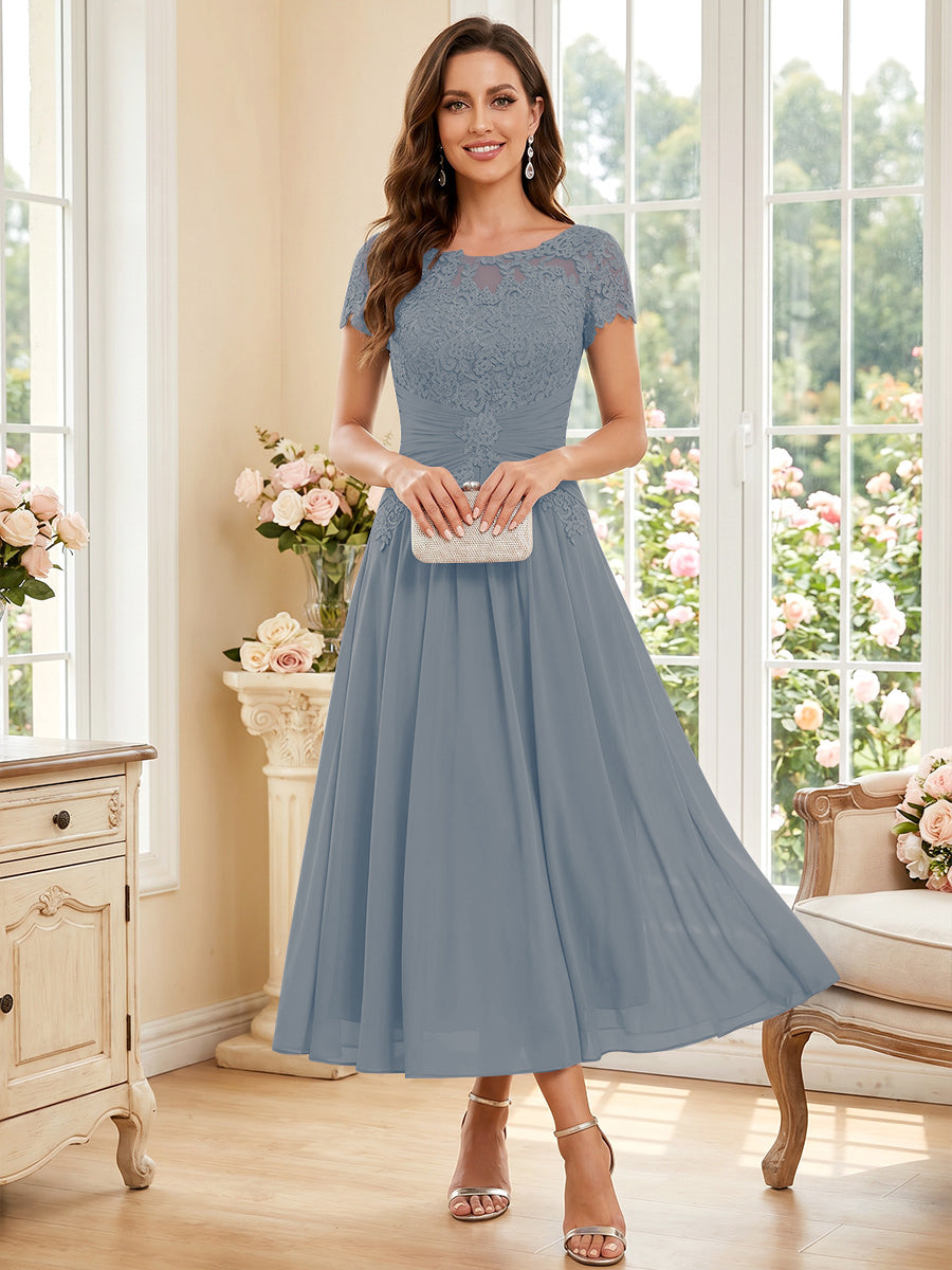 Verena Pearl Dusty Blue side view mother of the bride dress
