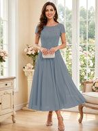 Verena Pearl Dusty Blue side view mother of the bride dress